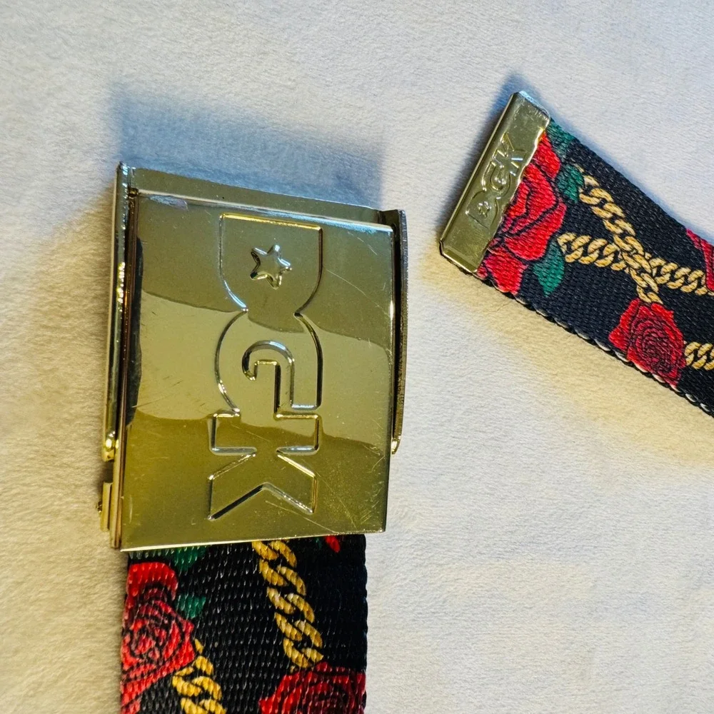 DGK Mens Web Belt Black Red Rose Gold Chain Link Flip Top Buckle Skateboard 49